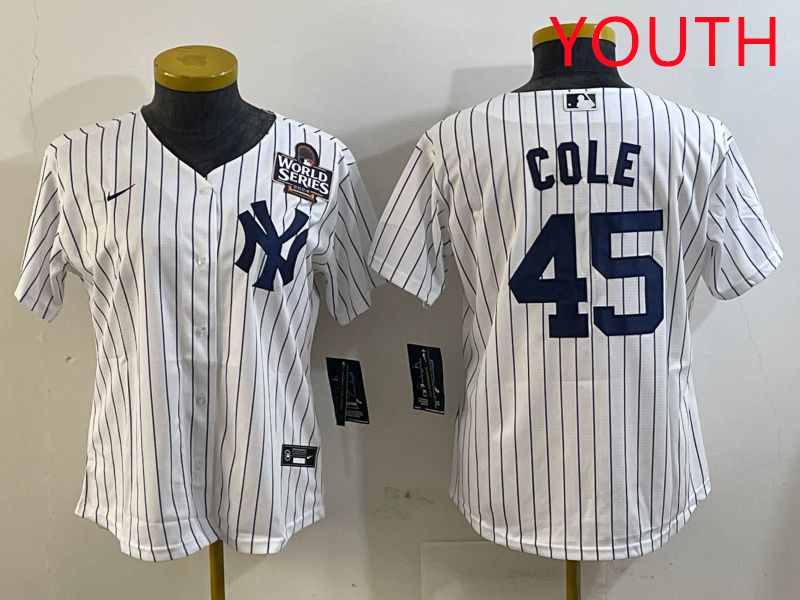 Youth New York Yankees #45 Cole White Stripe Game 2025 Nike MLB Jersey style 5